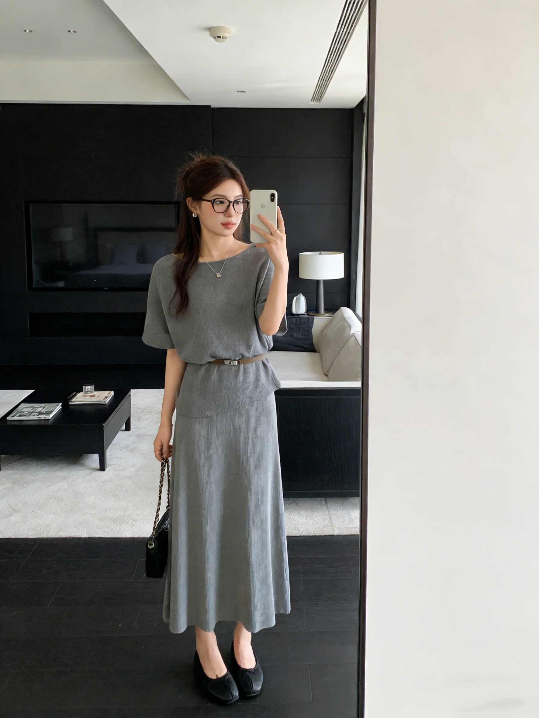 

Korean Style Comfortable Knitted Two-Piece Set Women's Batwing Sleeve Knitwear Drapey Skirt Breathable Casual Outfit