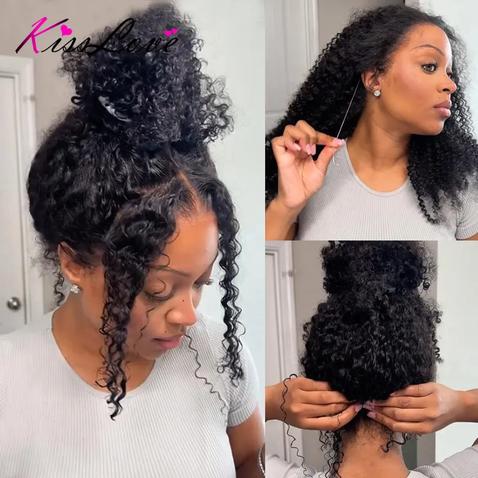 

KissLove Kinky Curly Invisi Strap 360 Transparent Lace Frontal Wig Pre Everything Cut Lace Ready to Go Glueless Wigs Human hair