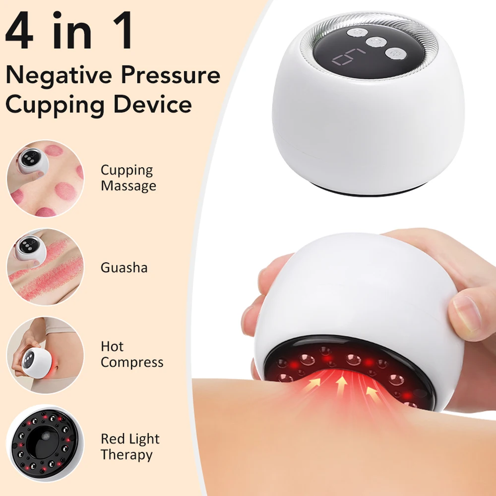 

Ручной электрический скребковый массаж Гуаша, 9-ступенчатый баночный массажер для тела, вакуумные банки, присоска с подогревом, антицеллюлитный массажер