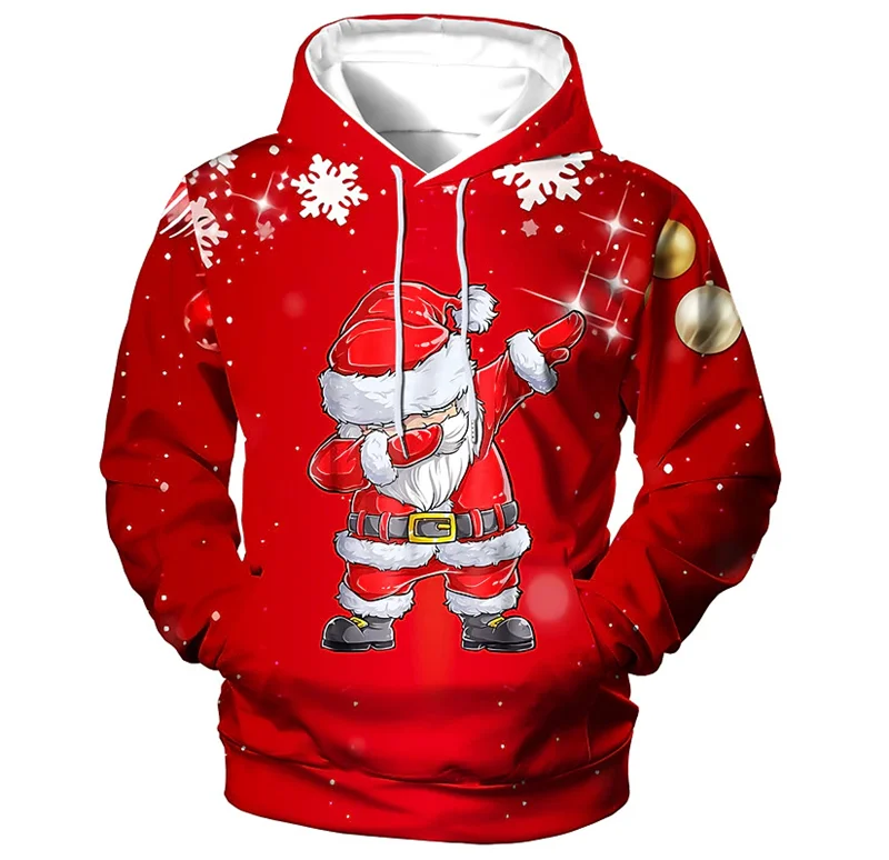 Cartoon Santa Claus Pattern Hoodies Fashion Trend Long Sleeve Hip Hop 3D Printed Couple Hoodie Mens Womens Street Loose Pullover