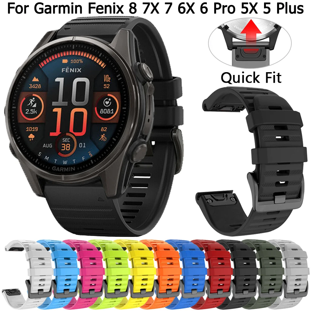 20 22 26mm Quickfit Strap For Garmin Fenix 8 7X 7 7S 6X 6 6S Pro 5X 5 5S Plus Epix Gen 2 47mm 51mm Silicone Watchband Bracelet