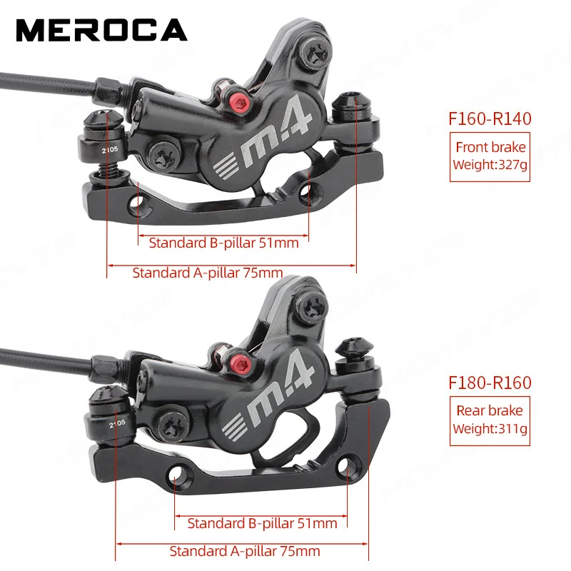 MEROCA M4 Bicycle Mtb Brake Hydraulic Disc Brake 160mm Rotor MTB Bike Oil Disc Brake 4 Piston Oil Brake Bicycle Parts Cycling