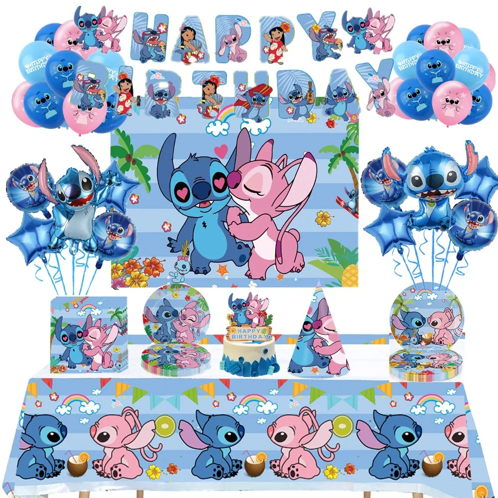 

Lilo & Stitch Birthday Decorations Disposable Tableware Set Paper Plates Banner Tablecloth Balloon Boy Kids Party Supplies