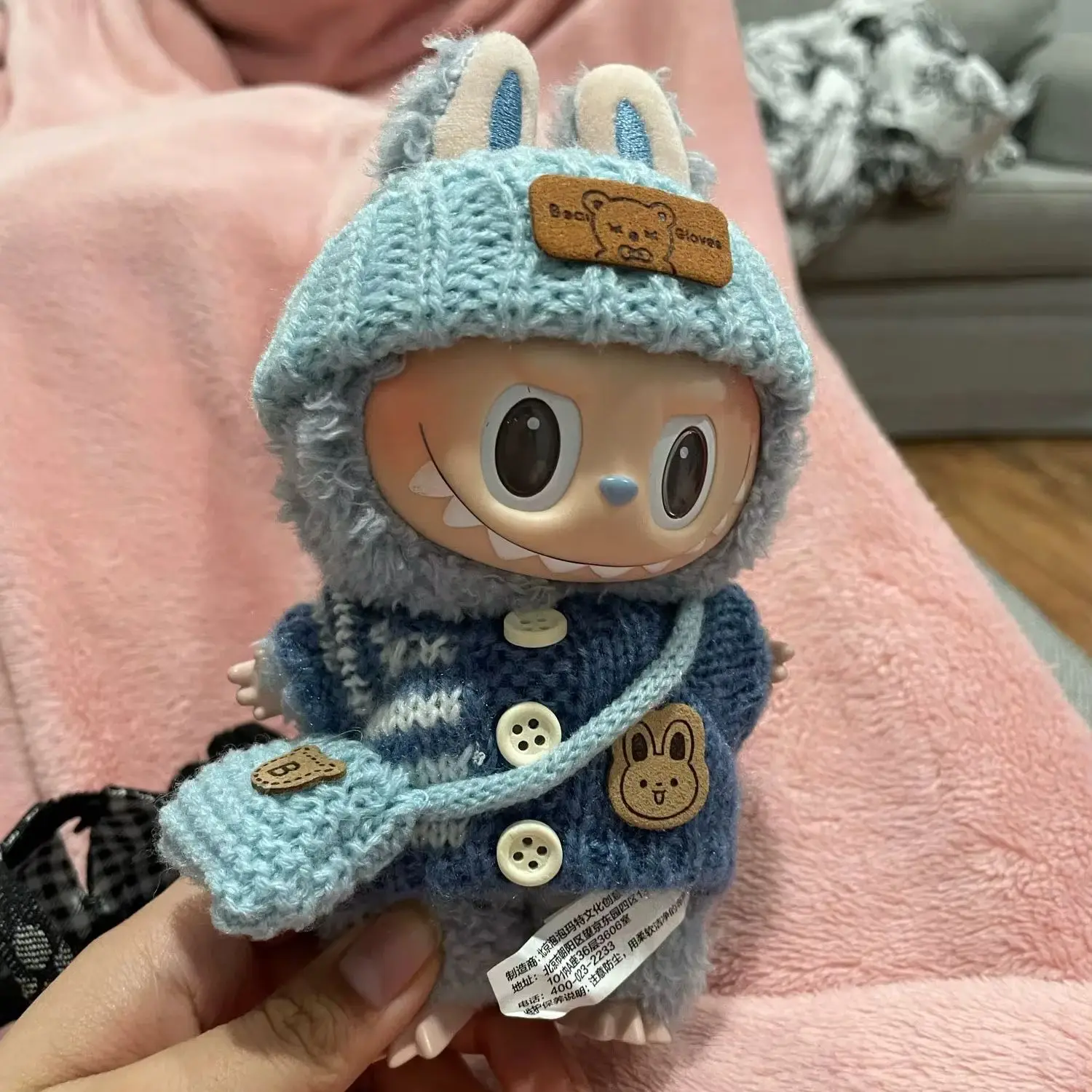

For 15-17cm Labubu Doll Accessories Outfit Clothes Bear Label Hat Love Sweater Set Cute Decoration Little Clothes Toy Collectors