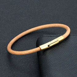 MKENDN Simple Style Men's Black Brown Genuine Leather Bracelet Classic Stainless Steel Cowhide Bangles For Men Friend Gift