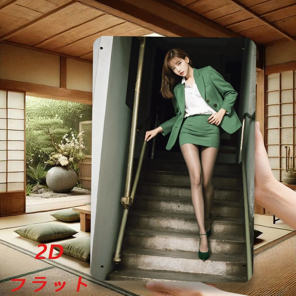 Vintage Green Suit Woman Metall-Wandkunst-Poster, 8 x 12 Zoll Retro-Blechschild zum Aufhängen als Dekoration