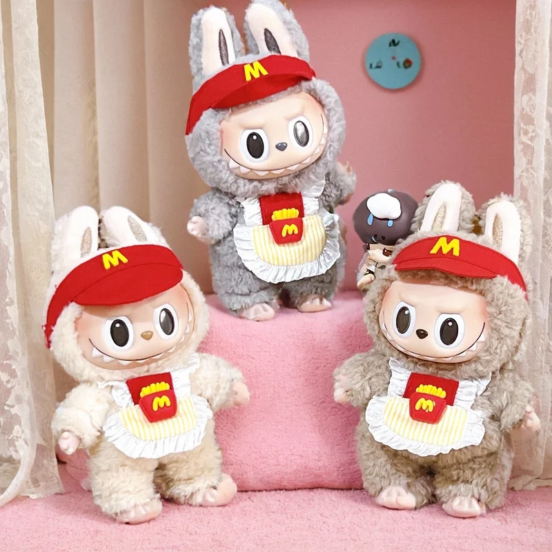Labubu-ropa para muñeca con colgante, conjunto de macarrón de muñeca de goma de tela de felpa de 17cm, ropa de disfraz, conjunto de restaurante sin muñecas Pop Mart