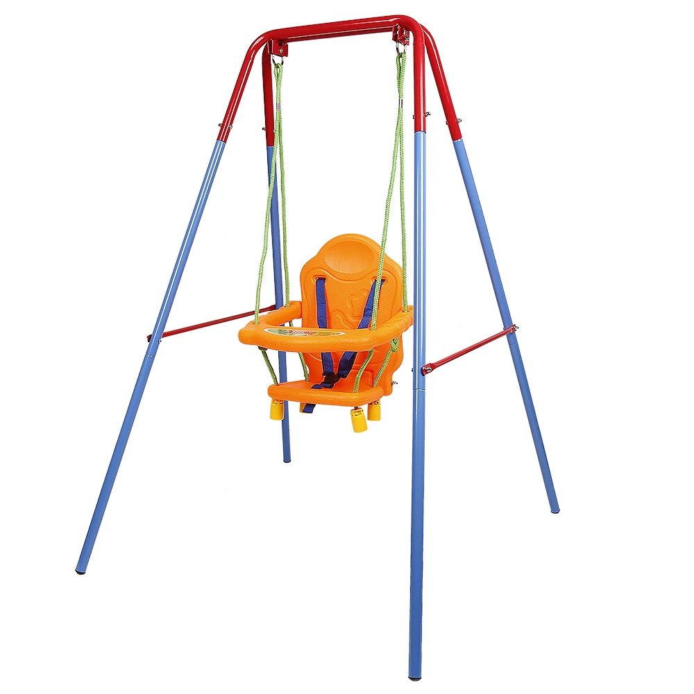Kinderschaukel aus Metall, Outdoor-Spiele mit Faltfunktion, A-förmige Struktur, Sicherheitsgurt, 25 kg Tragkraft, Outdoor- und Indoor-Spielzeug, 6-36 Monate