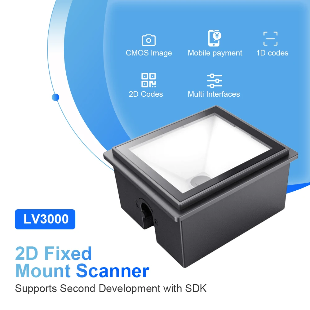 Rakinda LV3000 Fixed Mount 2D QR Code Barcode Scanner USB RS232 TTL Interface A4 Max Paper Size Datamatrix Decoder PDF417 Stock