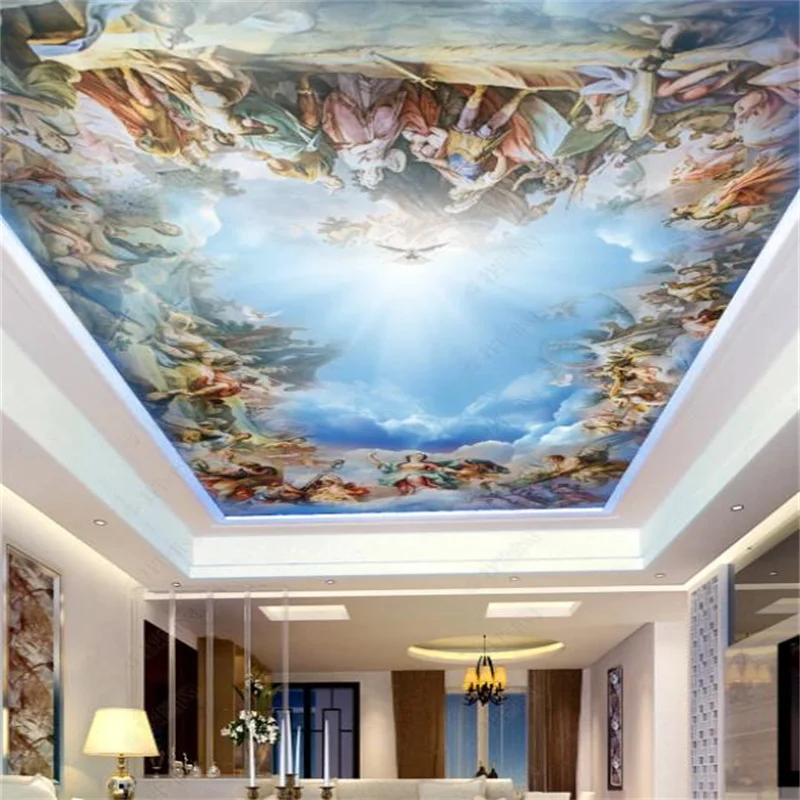 

Custom Blue Sky And White Clouds 3D Ceiling Hotel Living Room Bedroom Wallpaper For Walls 3D Ceiling Waterproof Wallpaper 2022