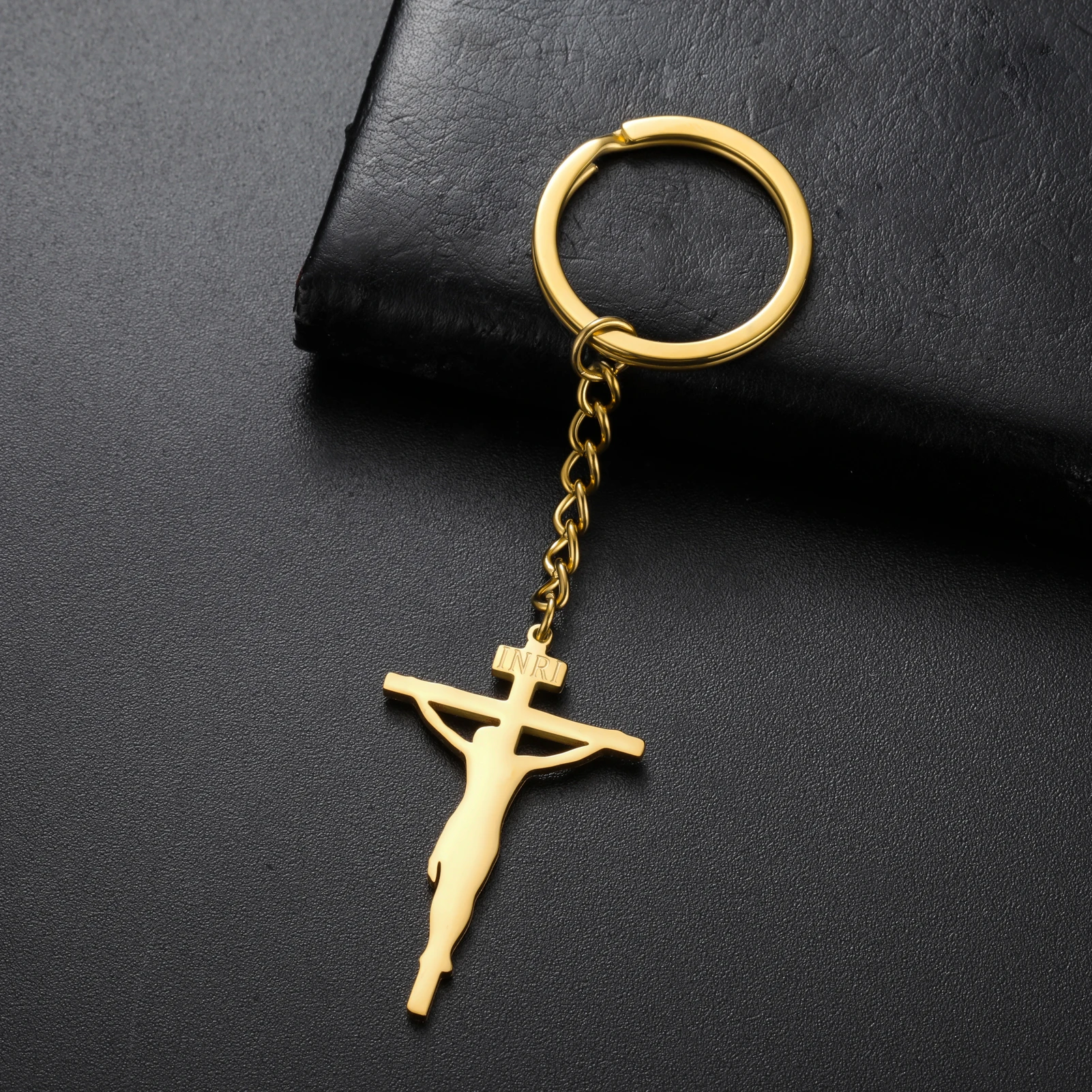 الله INRI الصليب المفاتيح خارق تعويذة المسيح تميمة للمرأة الرجال حلقة رئيسية مجوهرات المسيحية الفولاذ المقاوم للصدأ هدية