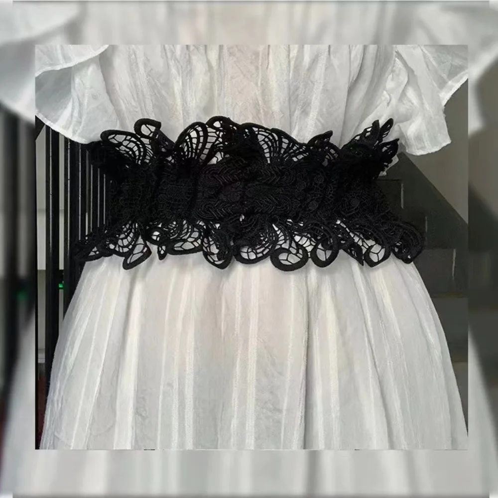 Luxury Solid Color Lace Cummerbunds Hollow Tie Rope Corset Belt Slimming Waistband Wide Waist Corset Wedding