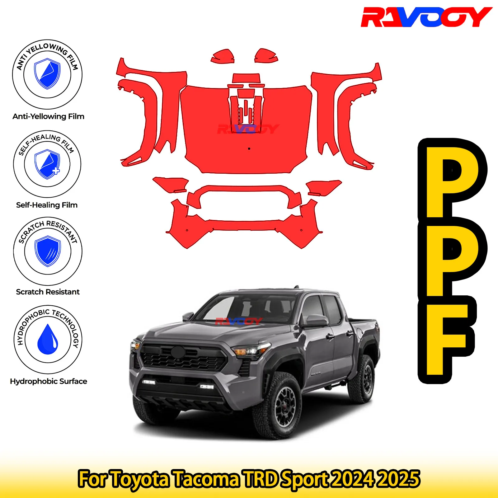 

For Toyota Tacoma TRD Sport 2024 2025 Glossy Matte Black Precut front PPF Kit Paint Protection Film
