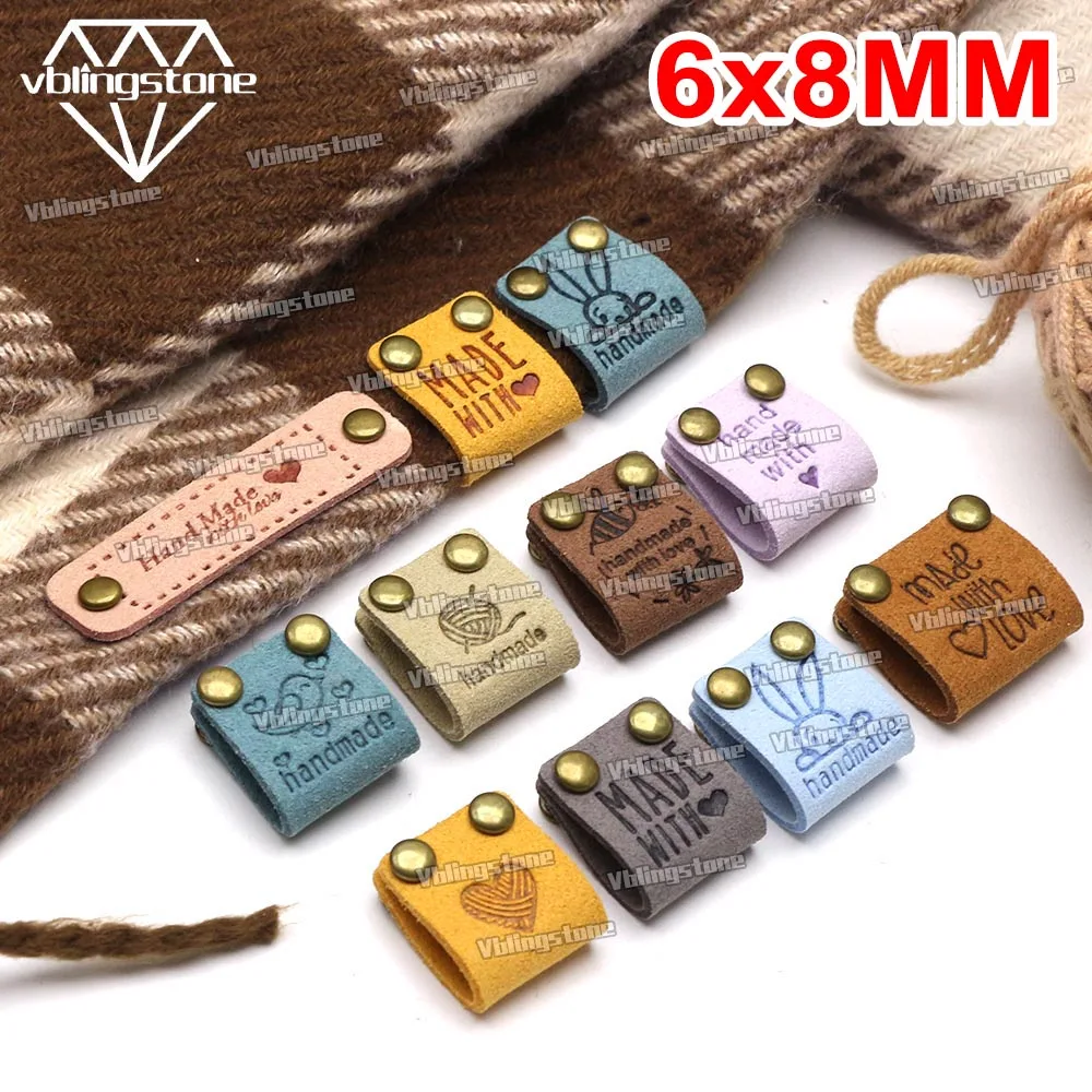 Leather Label with Spikes Handmade Labels for Clothes Embossed Tags Label Sets 6x8MM Metal Double Cap Rivets Stud Hand Made