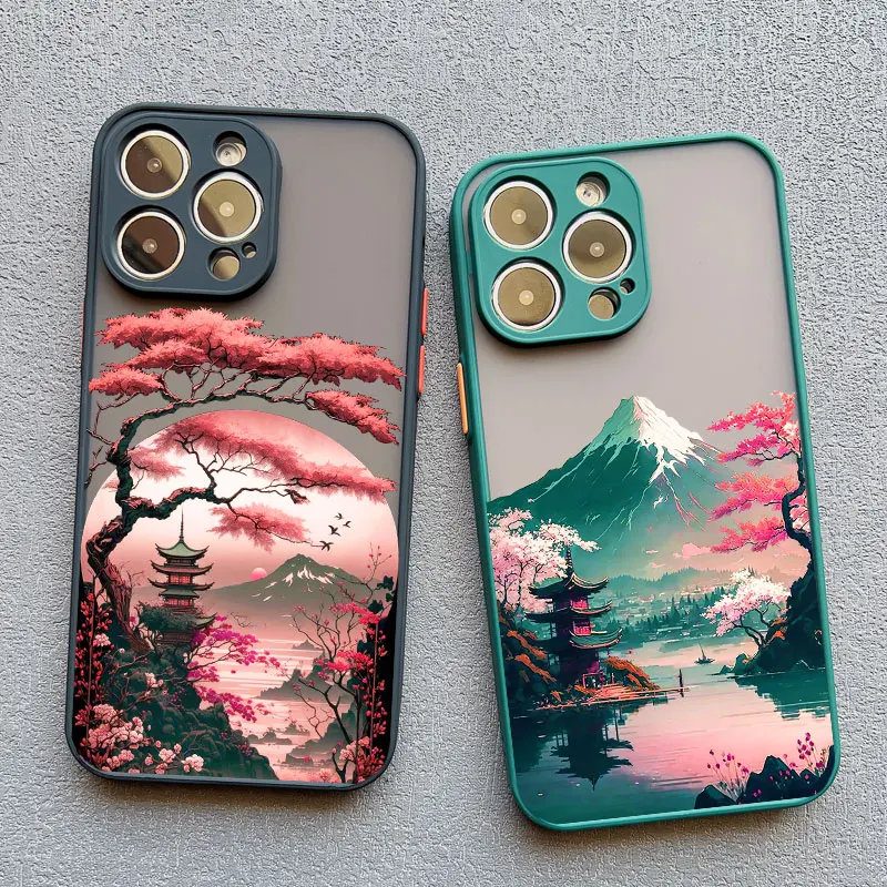 Japanse Esthetische Mount Fuji Telefoon Hoesje Voor Iphone 13 12 Pro Max Mini 15 11 Pro Max 14 7 8 Plus Se2020 Xs X Xr Schokbestendige Hoes