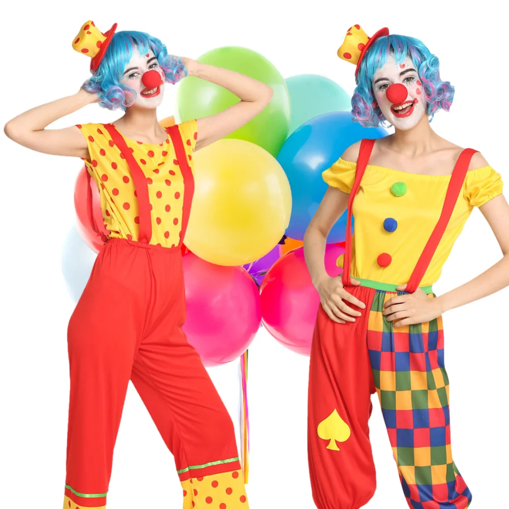 Adult women's circus clown costumes, adult themed carnival role-playing with hats