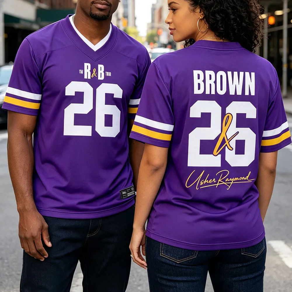 Usherr Chris Brown R&B Tour 2026 Football Tees Short Sleeve Summer Unisex Soccer Jersey Fashion Design Graphic Merch Men Clothes
