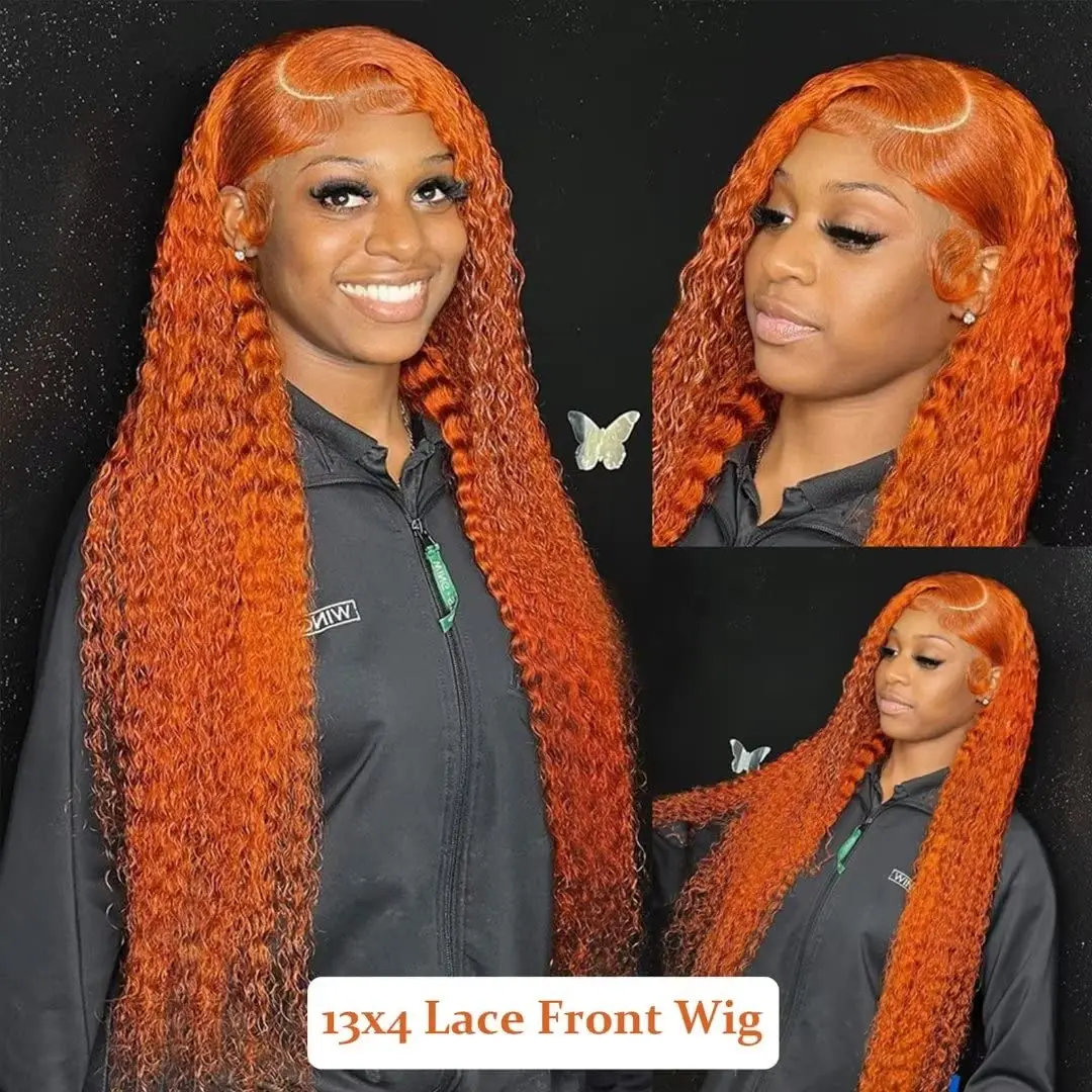 Deep Curly Wave Wig Human Hair Ginger Color 26 Inch 180% Density Pre Plucked Lace with Baby Hair HD 13x4 Lace Front Natural Looking Free Part Deep Wig For Daily
