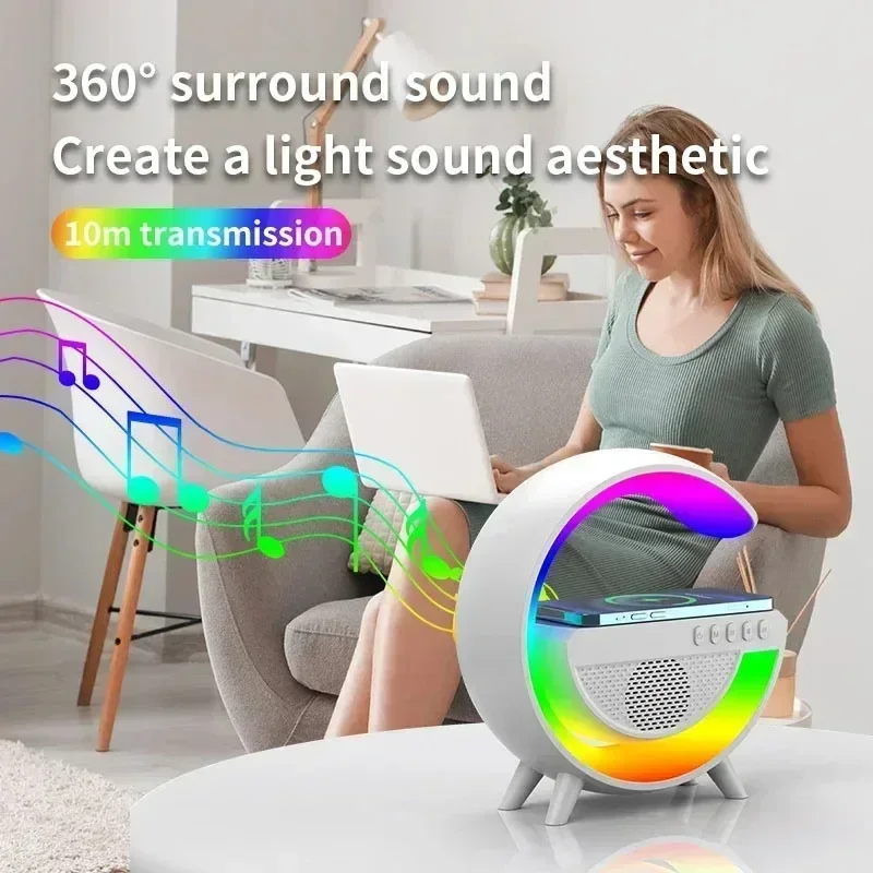 15W Wireless Charger Station Bluetooth Speaker RGB Desk Lamp Alarm Clock