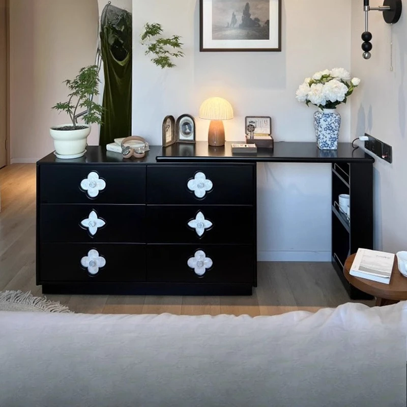 

Solid wood dresser chest integrated French retro modern simple retractable makeup table bedside storage cabinet combination