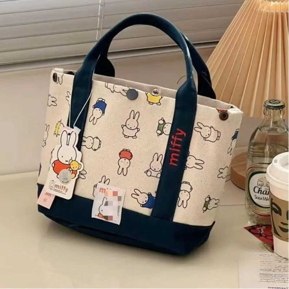 Bolsa de lona japonesa con bordado de conejo Miffy Kawaii para mamá llevar bolsas de almuerzo al salir, portátil para trabajadores de oficina