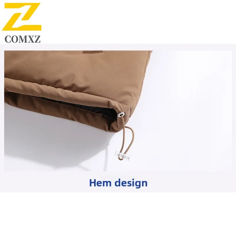 COMXZ 2025 Mens Winter Fleece Lined Thick Stand Collar Cotton Jacket Solid Color Unisex Warm Coat Teen lightweight windbreaker