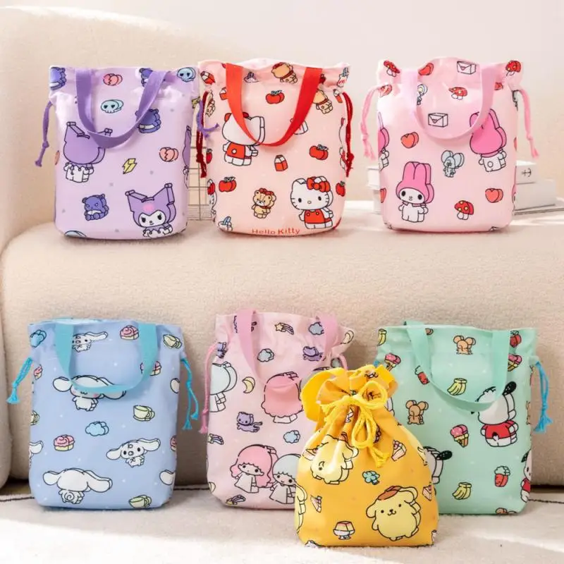 

Sanrio Anime Hellokitty Canvas Bag Cartoon Cute Kuromi Portable Handheld Bag Kawaii My Melody Bento Picnic Camping Storage Bag