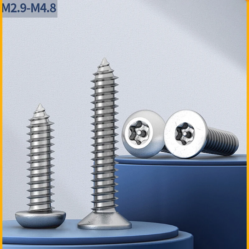 

304 Stainless Steel Round Head Plummer Self-Tapping Screws M2.9 - M4.8 Countersunk Head Flat Head Anti-Theft Tapping Wood Screws