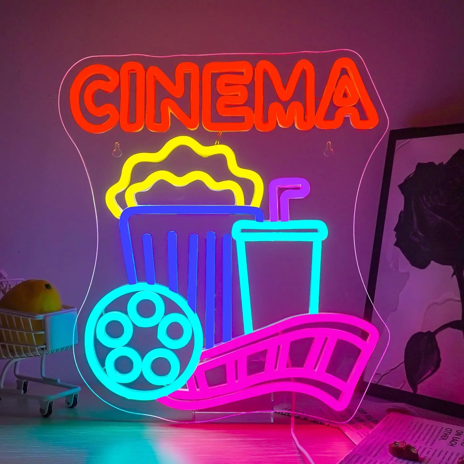 

Cinema Popcorn Paper Box Coke Neon Sign Cine for Wall Decor Movie Popcorn Decor Dimmable USB Neon Lights Film Room Cinema Man Ca