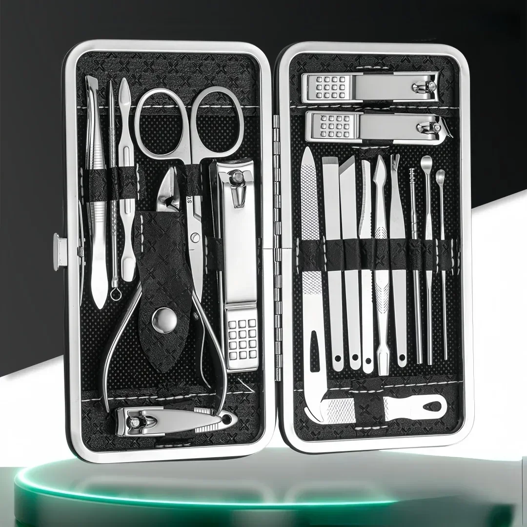8/19/21-teiliges Maniküre-Pediküre-Set aus Edelstahl, Nagelknipser-Set, professionelle Nagelfeile, Schere, Ohrenreiniger mit Etui – Detail 1