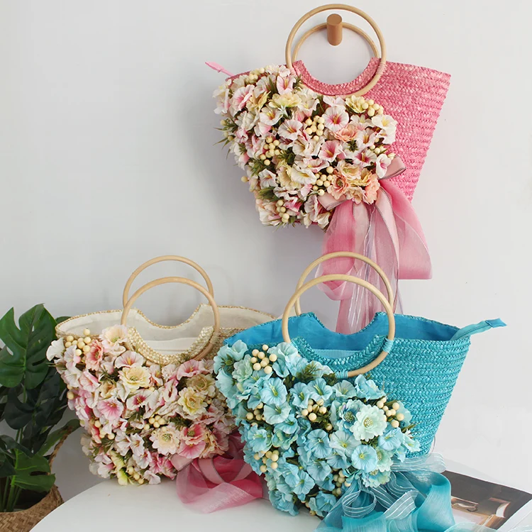 

Пляжная сумка ручной работы в стиле St Hat с цветочным принтом, дорожная сумка, большой размер, уличная ручная корзина, тканый кошелек для молодых женщин