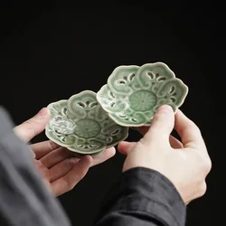 Chinese Retro Ceramic and Celadon Saucer Coaster Yue Kiln Celadon Cup Saucer Tea Mat Kung Fu Tea Ceremony Utensil Coasters