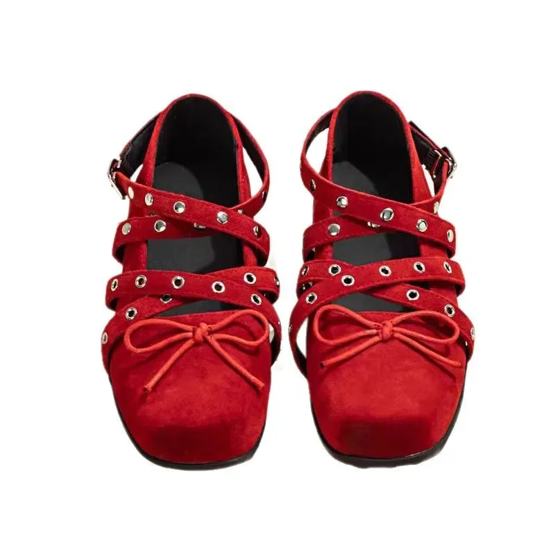 

2025 Summer Women's new PU leather heightening real soft light mouth square head ballet shoes Silver bow small single shoes