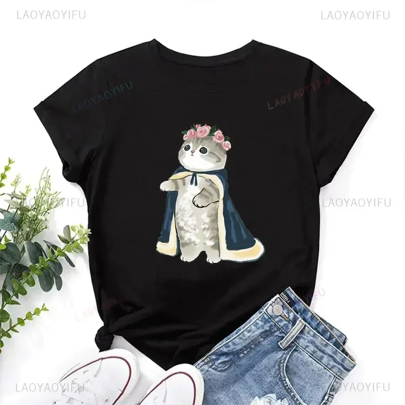 2024 New Style Cat Women Print Funny Tshirt Girl Animal Y2K Fashion Kawaii 90S Print Tops Tee Gril Aesthetic Clothes Drop Ship