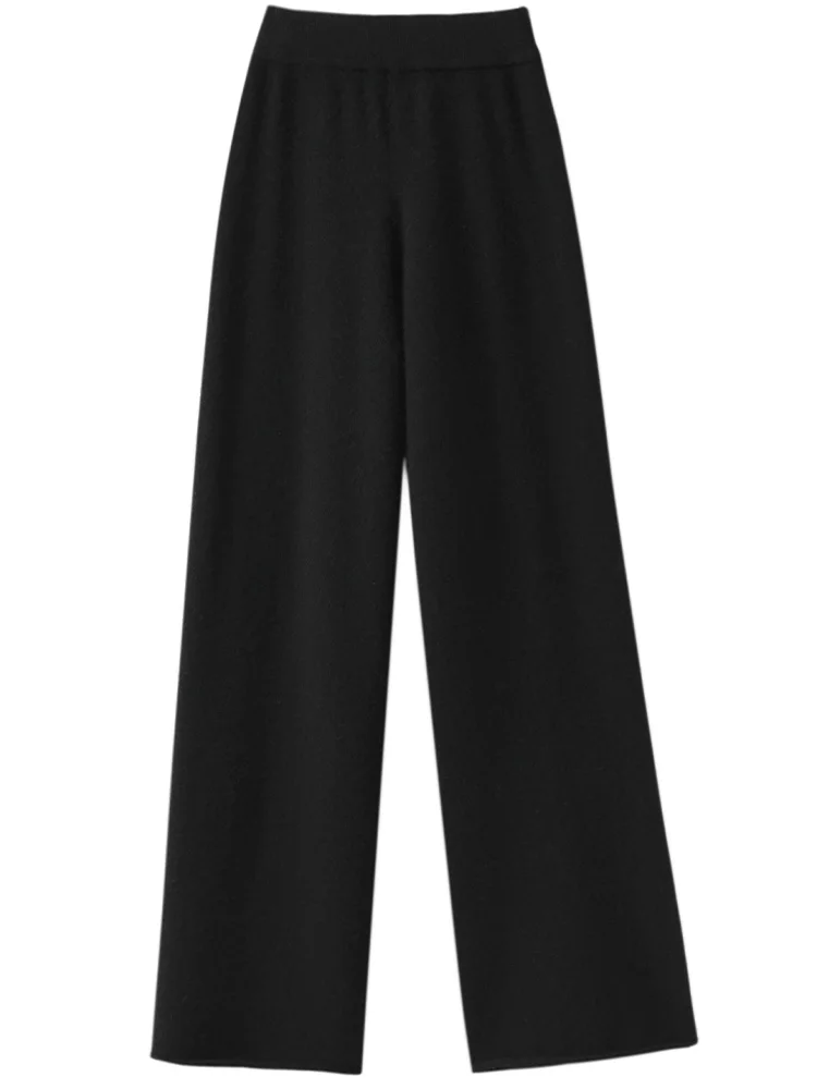 ADDONEE 100% Merino Wool Wide Leg Pants For Women Spring Autumn High Waist Elastic Casual Comfort Trousers Korean Popular Tops