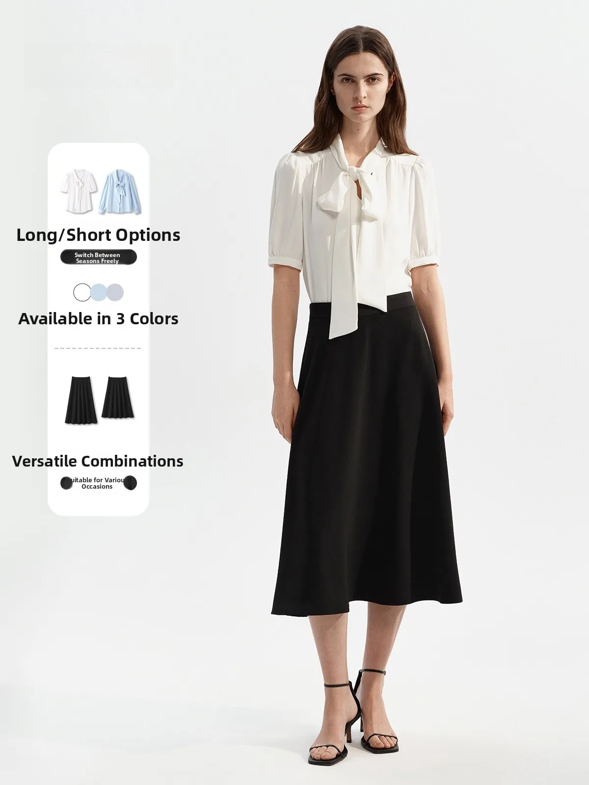 

Elegant White Knot Shirt Women's Professional Short Sleeve Interview Formal Skirt Suit Commute Style Polyester Fiber