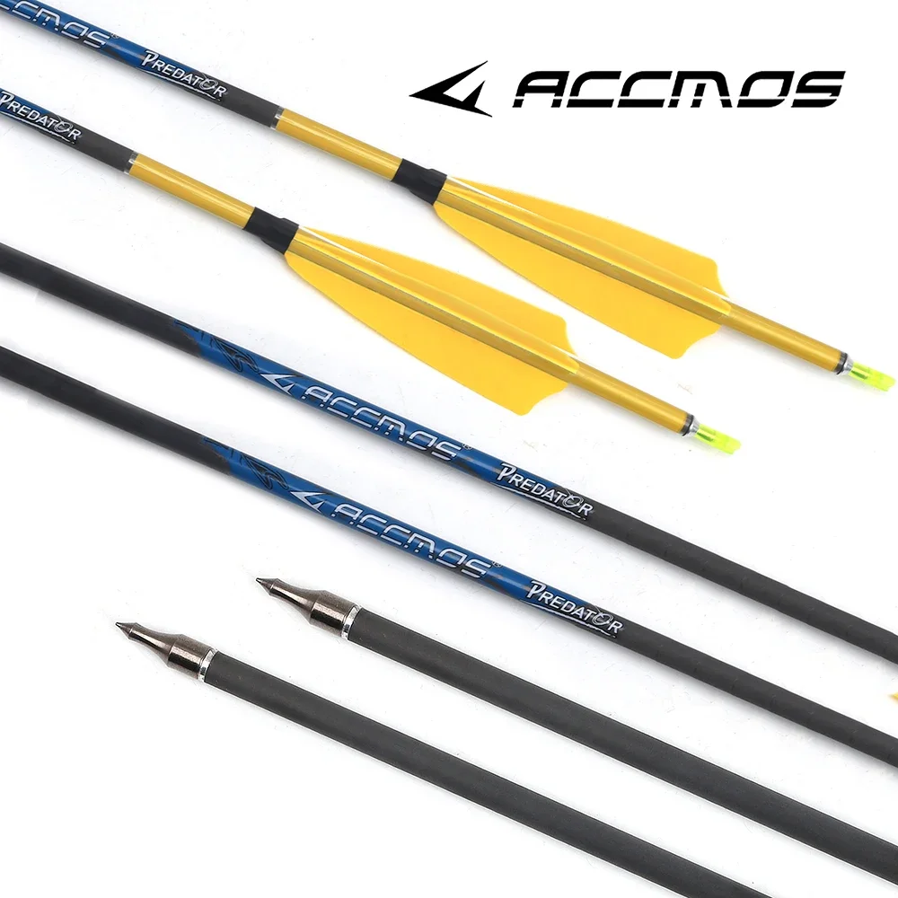 6/12/24pc Pure Carbon Arrow ID6.2mm Spine200/250/300/350/400/500/600/700/800 Natural Feather For Bow Archery Hunting Shooting