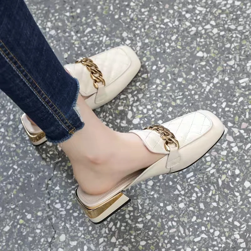 Sweet Chain Female Slippers Slip-ons Shoes Spring Summer Sandals 2024 Women\'s Mules Shoes Women Ladies Slides Sandalias