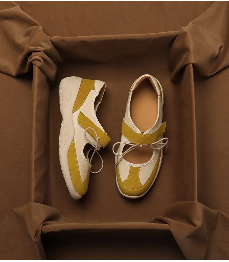 SHOEBOX Zapatos de ballet de cuero estilo retro de otoño con suela gruesa y bloques de color para deportes y ocio de mujer, zapatos Mary Jane de una sola pieza