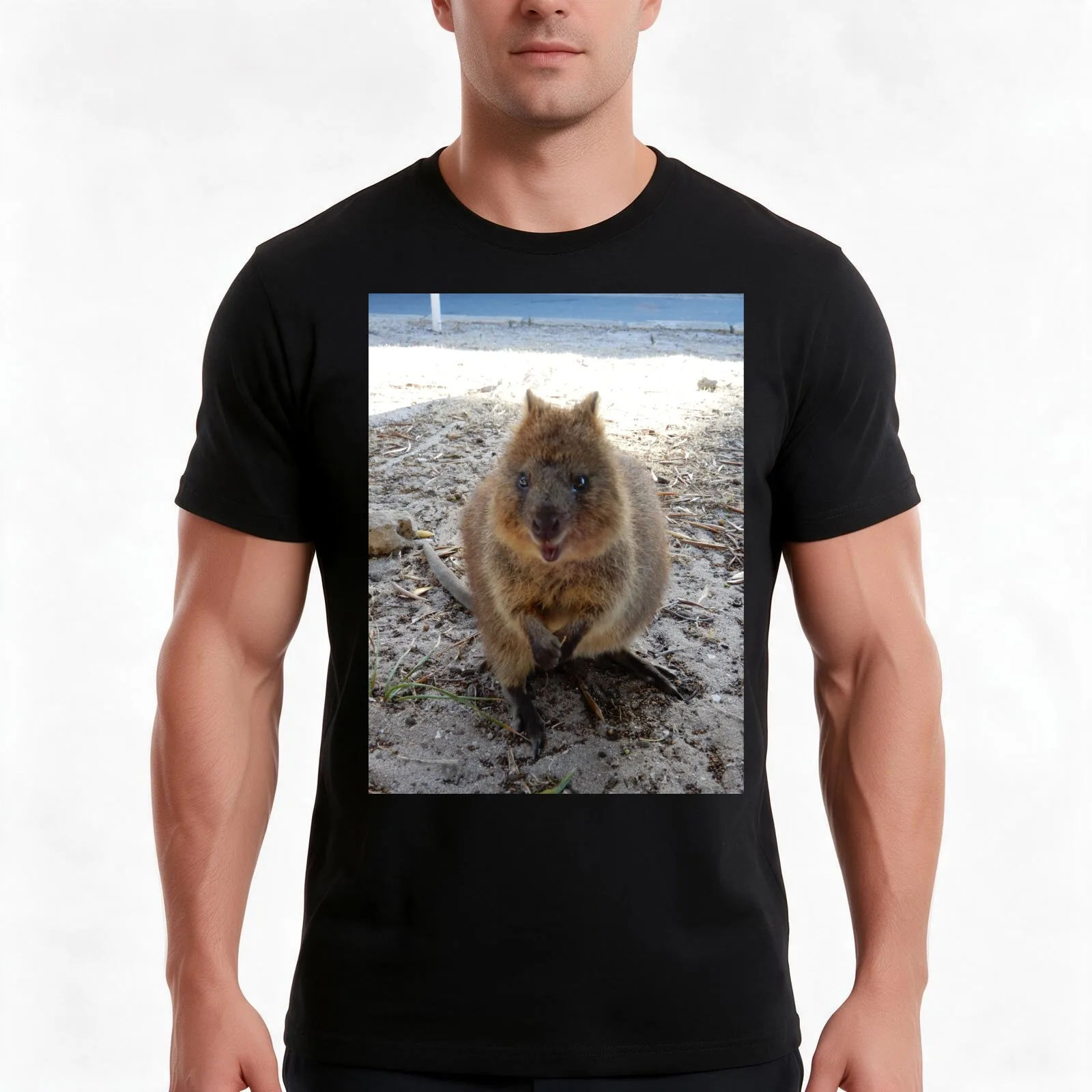 SMILE - Quokka Rottnest Island T-Shirt, Summer Casual Cotton Tee, Oversized Streetwear Tops, Vintage Graphic Print, 100% Cotton