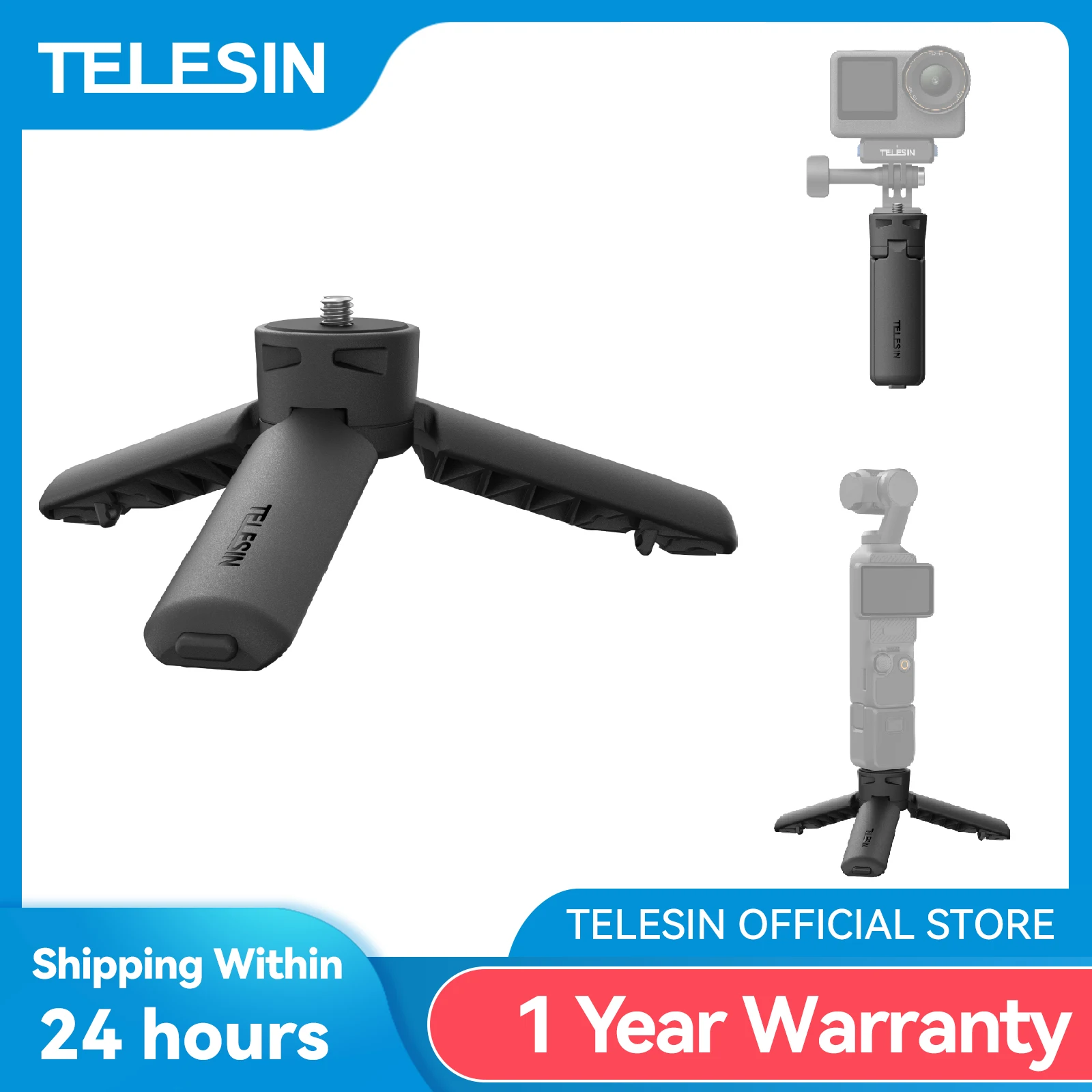 TELESIN Mini trépied universel à dégagement rapide, poignée pour GoPro Insta360 DJI Osmo Action Camera avec adaptateur à vis 1/4