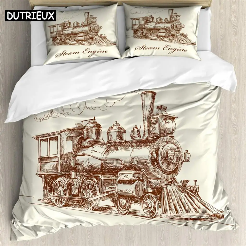 

Locomotive 3Pcs Bedding Sets 3D Digital Printing Custom Quilt Duvet Cover Set Home Queen King Quilt Pillowcase