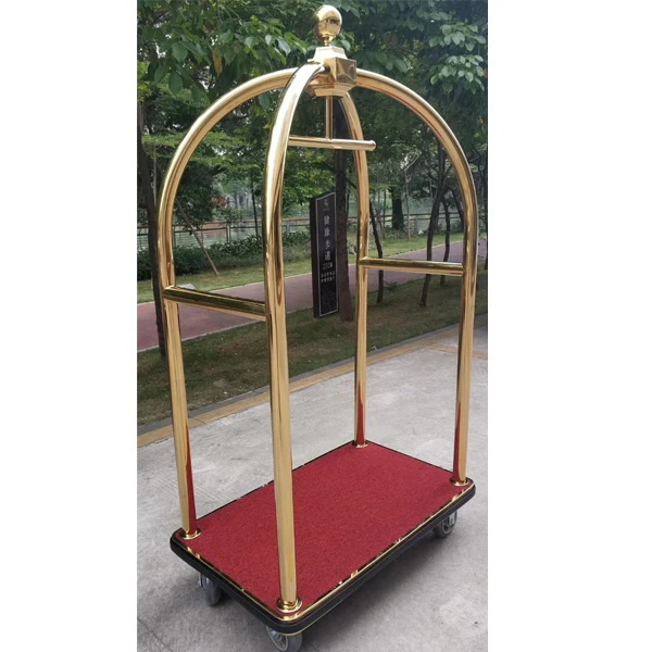 Stainless Steel Heavy Duty Baggage Trolley, Movable Rolling Suitcase Cart for Hotel Resort Lobby Commercial Use