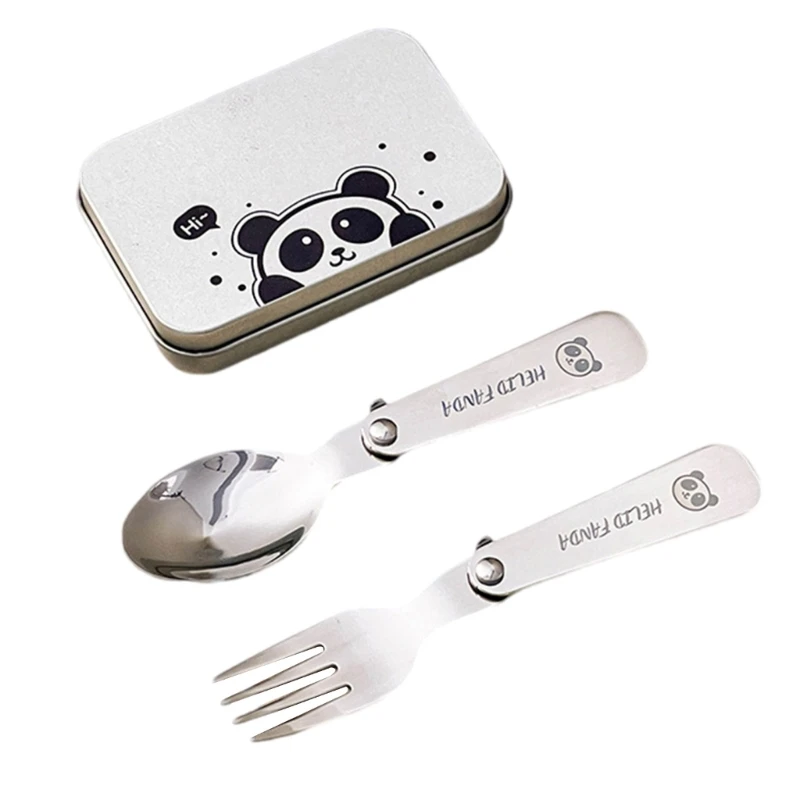 Q39E Outdoor Folding Camping Cutlery Set Fork Spoon Travel Utensils Metal Tableware for Outdoor Picnics Hiking Easy to Clean
