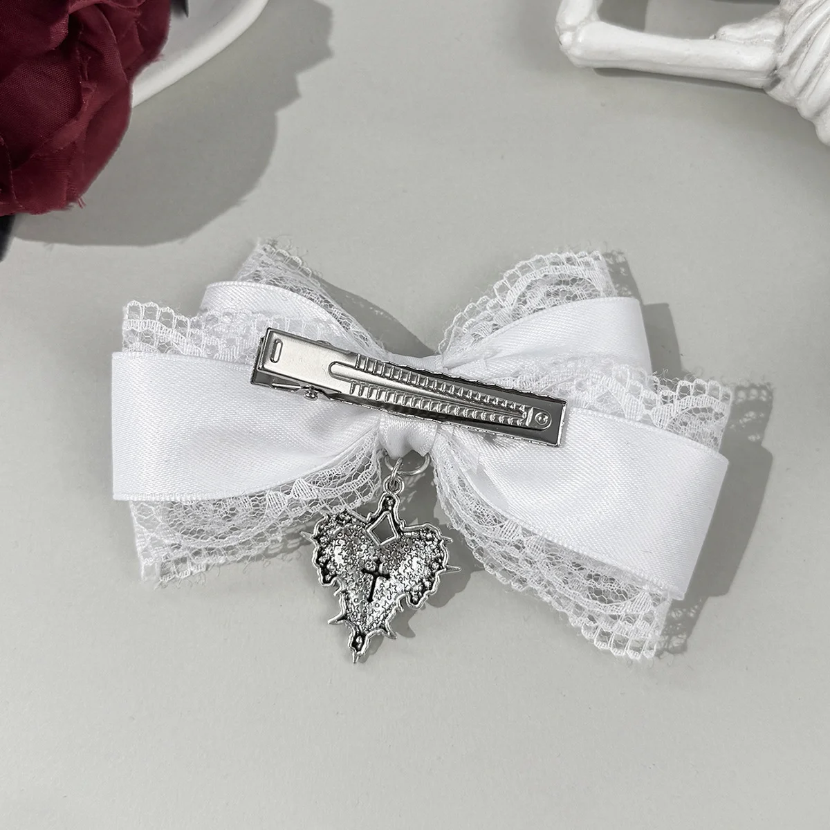 Gothic Lolita Style Hair Clip Black Ribbon Bow Fashionable Hair Clips for girls High-grade headdress image 6