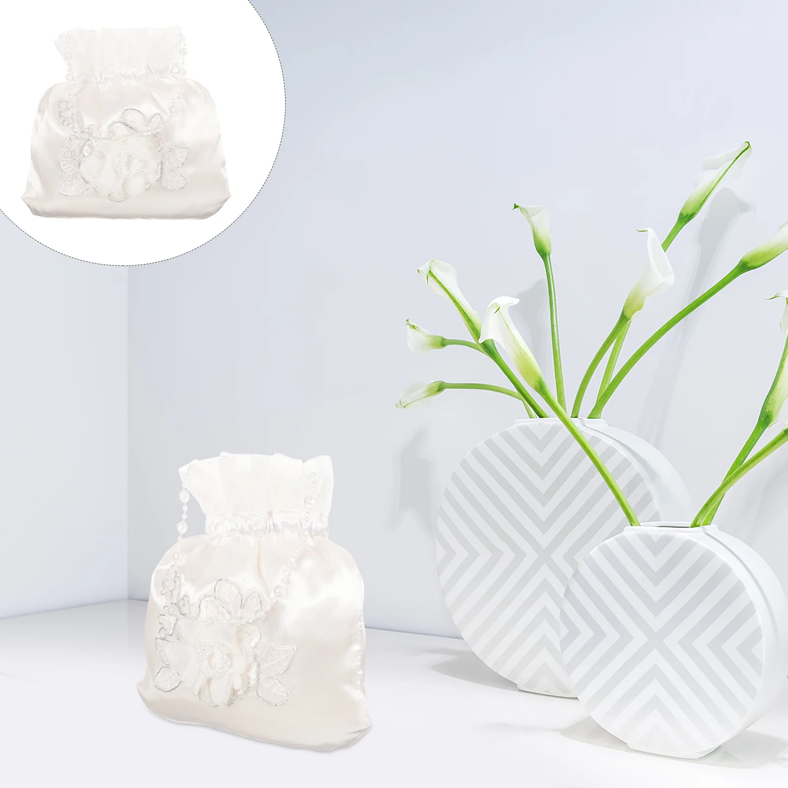 Bolsa de noiva flor decorada bolsa de doces dama de honra cetim sacos de casamento de noiva saco de cordão casamento