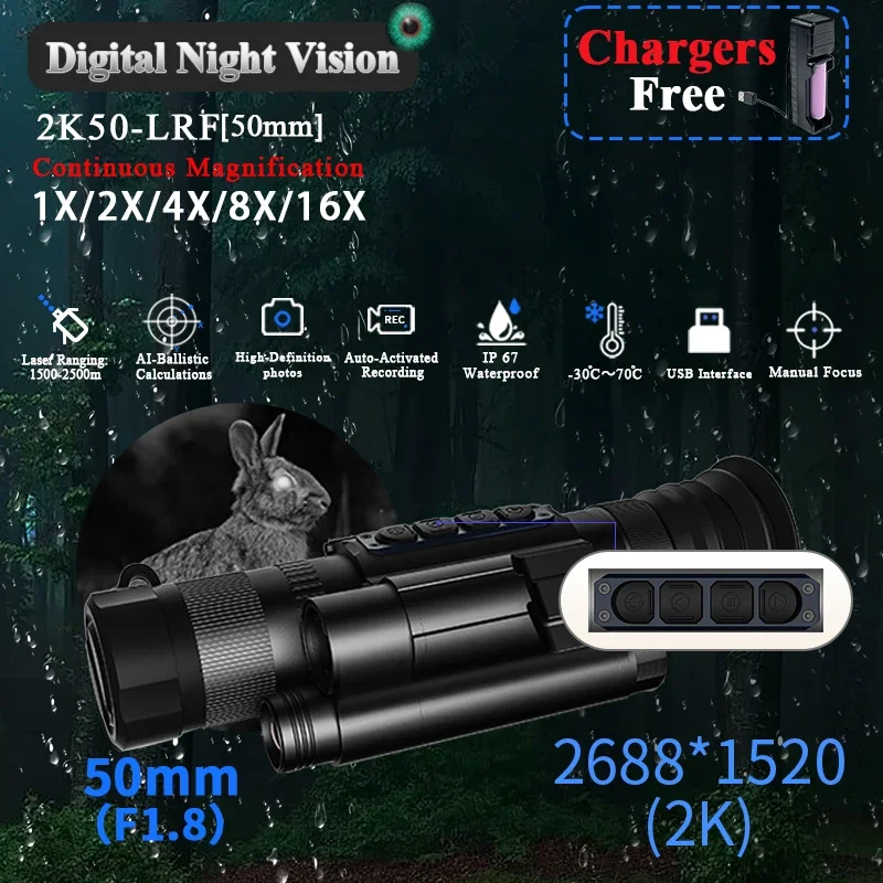 2K night vision infrared scope laser pointer infrared light monocular goggles 1x Sensor Unscrew the battery 18650 lithium cover