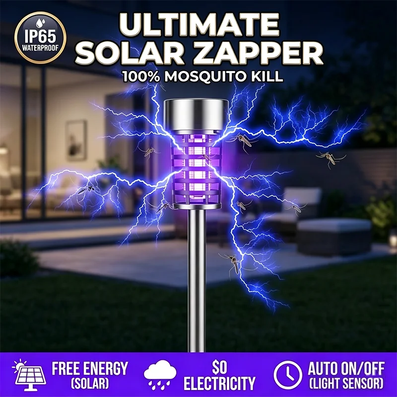 Armadilha Solar Elétrica Impermeável para Insetos, Mosquitos e Moscas com Luz UV para Jardim, Pátio, Quintal e Acampamento