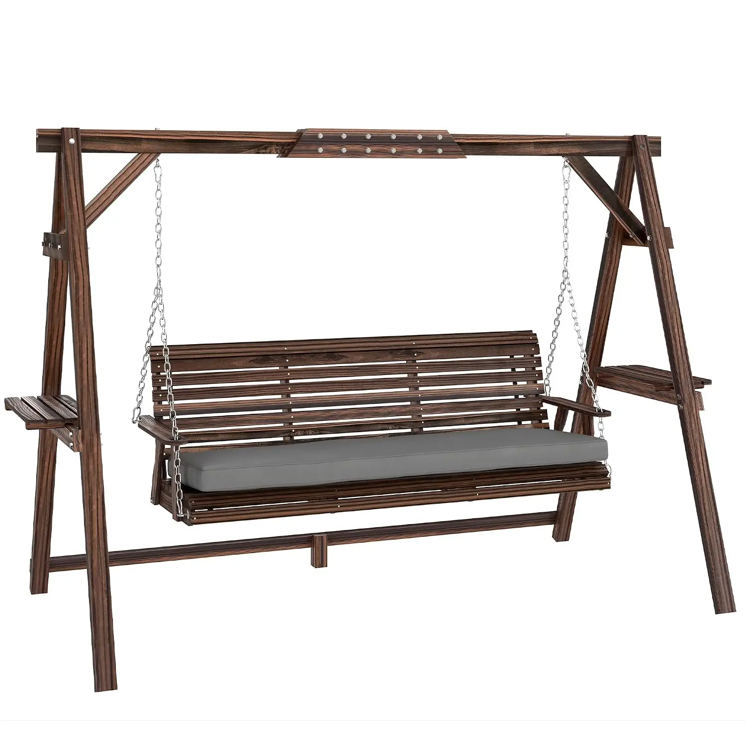 3 Seat Porch Swing with Stand Cushion Side Trays, Customized