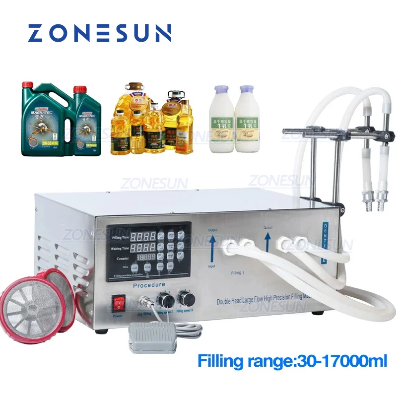 

ZONESUN GZ-D1 Double Heads Semi-Automatic Cooking Oil Water Juice Drink Bottle Filling Machine